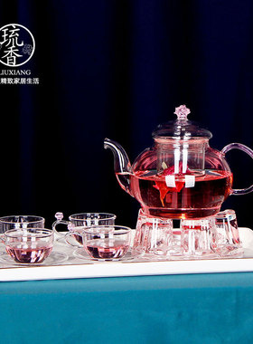 家用耐高温玻璃茶具套装花茶壶泡红茶器蜡烛M加热茶杯英式下午茶