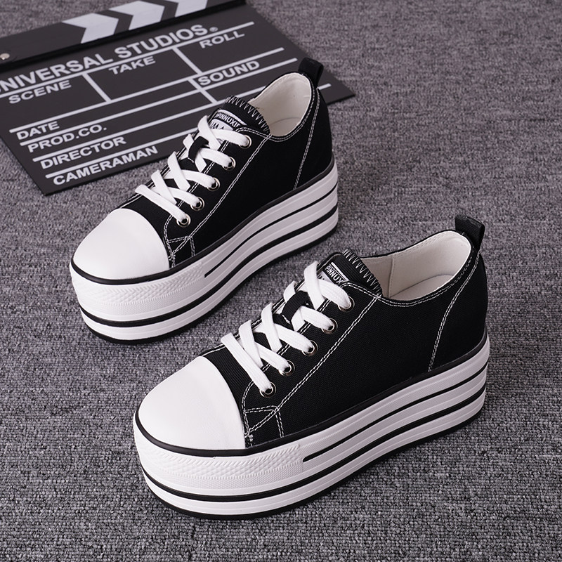 厚底帆布鞋女潮鞋ins松糕鞋2021春款内增高女鞋10cm增高10公分鞋,女鞋,浅口单鞋,淘宝优惠券,粉丝福利购,淘宝优惠卷