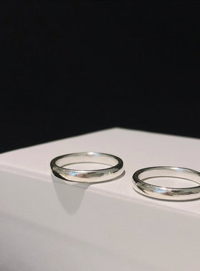 999足银光面素圈戒指情侣经典简约手工银饰质感男U女加大小尾指环