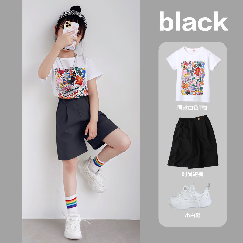 女童西装短裤外穿夏季大童休闲中裤薄款裤子宽松黑色儿童五分裤潮,童装/婴儿装/亲子装,裤子,淘宝优惠券,粉丝福利购,淘宝优惠卷