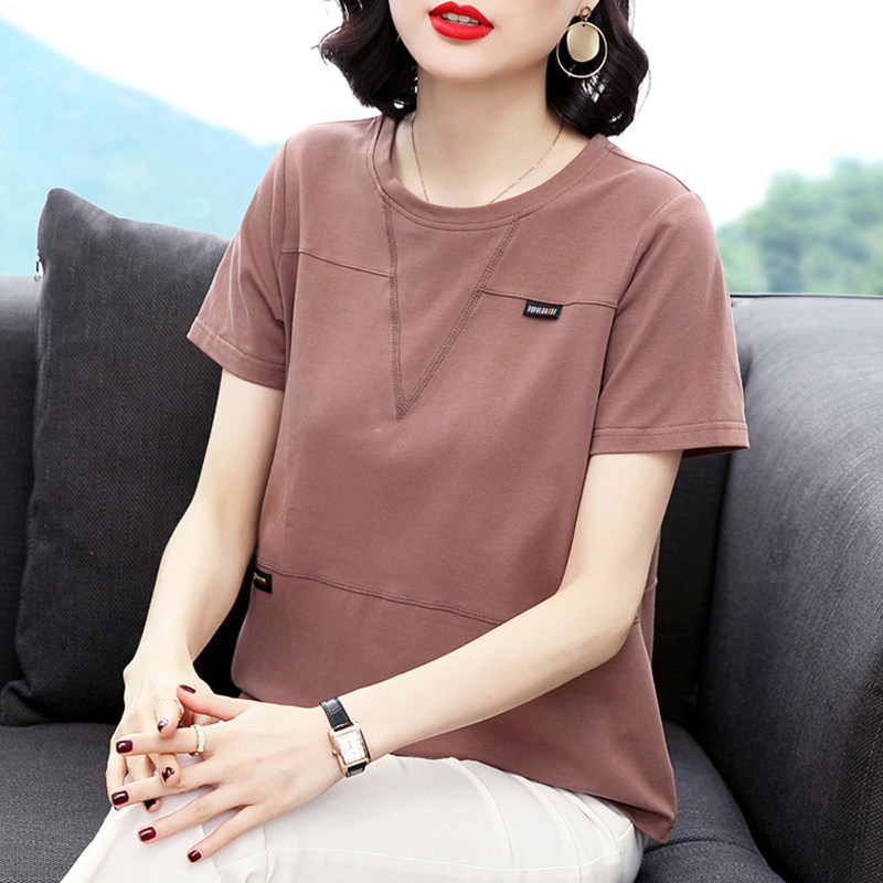 五十岁妈妈纯棉短袖t恤女2021夏装新款中年妇女半袖大码宽松上衣