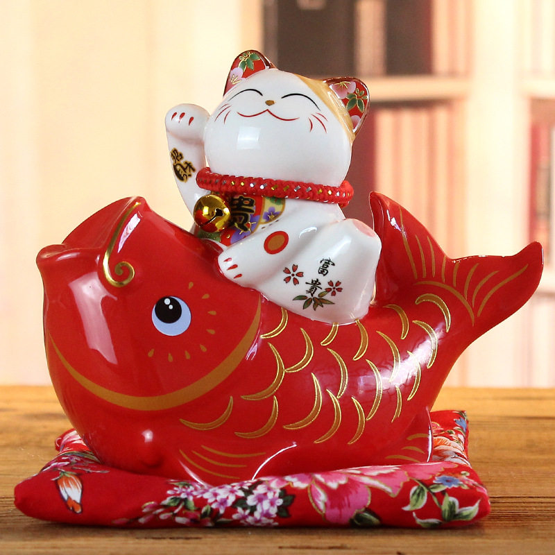 年年有余招财猫摆件储蓄罐存钱店铺装饰品开业送礼办公室零钱收纳