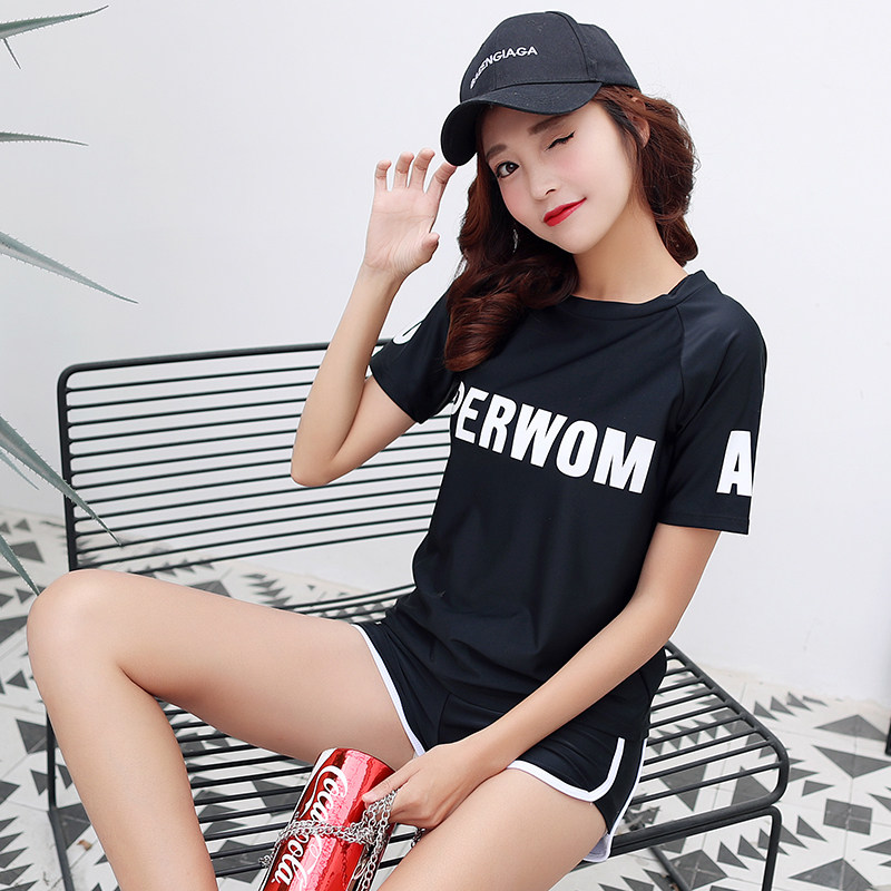 泳衣女分体式保守运动款 学生显瘦遮肚小胸聚拢平角裤温泉游泳装