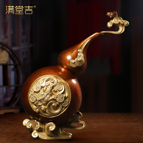 《福禄有余》铜葫芦摆件纯铜金蟾葫芦客厅L酒柜办公桌招财工艺礼