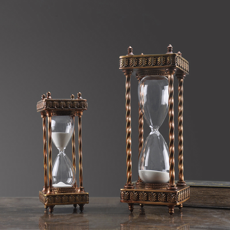 美式家居装饰复古创意沙漏摆件 欧式书房30分计时器摆设工艺礼品