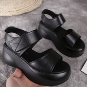 松糕厚底头层牛皮民族风休闲女鞋 2021新款 真皮女凉鞋 舒适软皮露趾