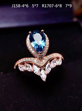 银饰戒托空拖925银托帕石戒指空托定制 女开口水滴6*8和6*9加工