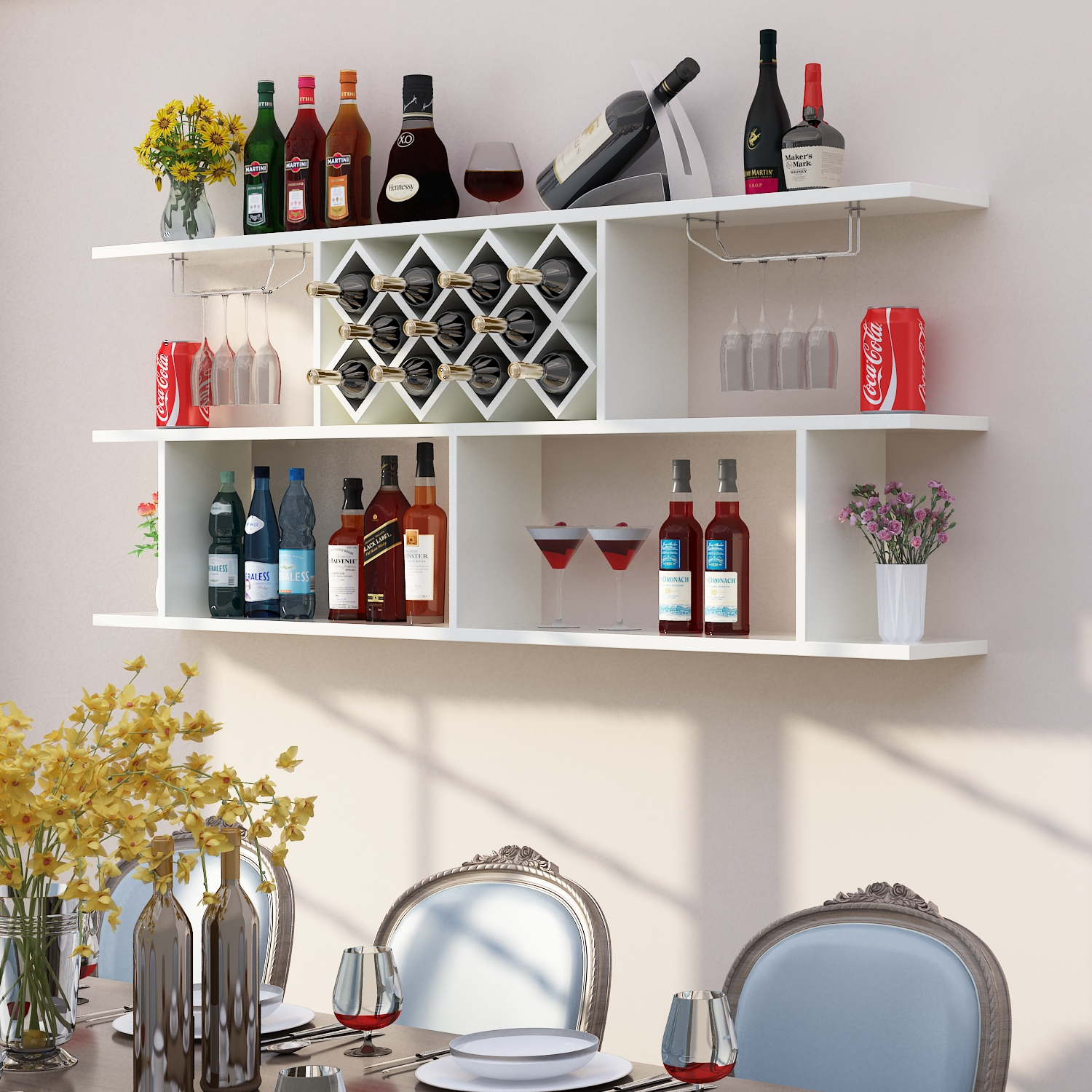 新款简约墙上酒架壁挂装饰架餐厅悬挂菱形格酒瓶架