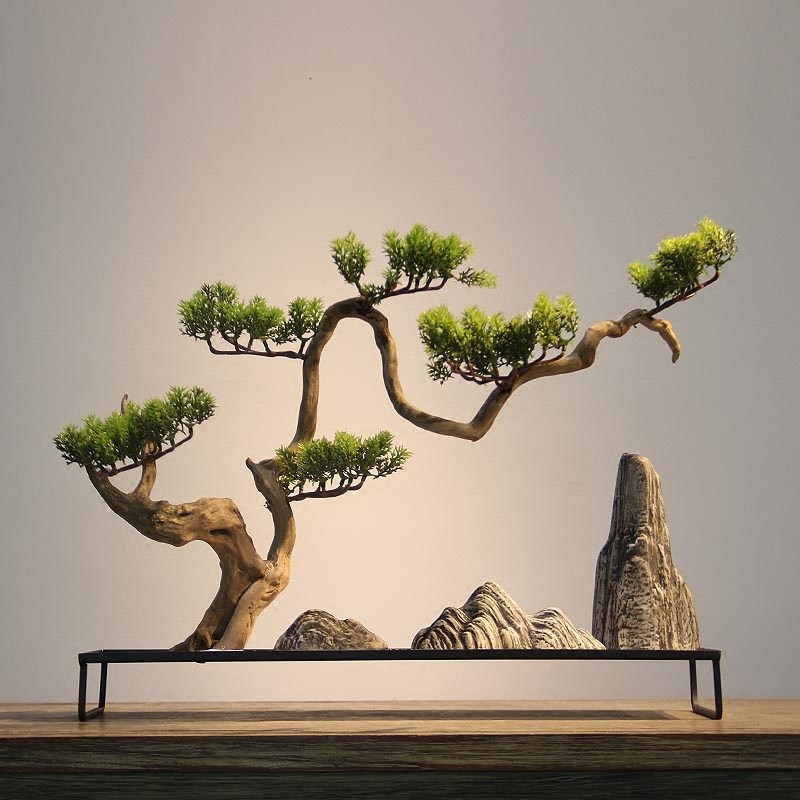 新中式枯山水摆件 日式创意客厅陶瓷假山太湖石沙盘微景观