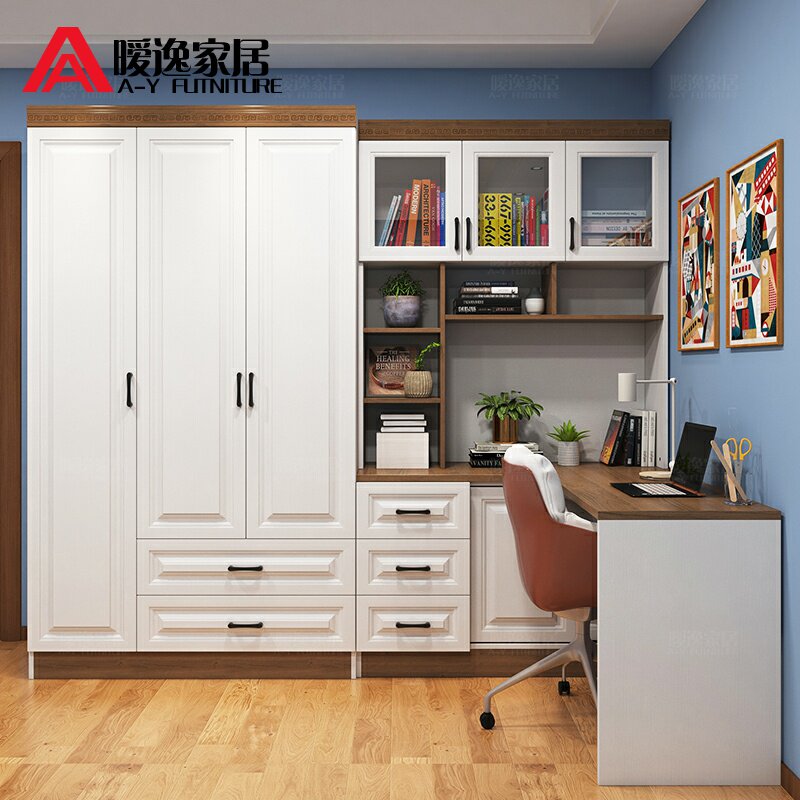 转角书桌电脑桌儿童书桌卧室家用组合衣柜书架学习桌一体书柜角落