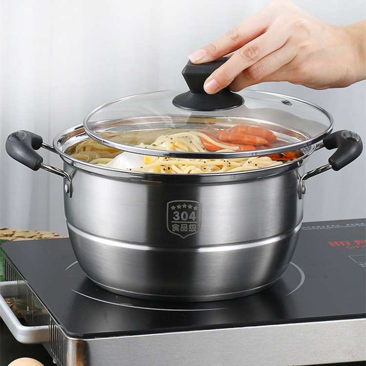 工艺304不锈钢小蒸锅婴儿辅食迷你单层蒸汤锅1-2人用加厚复底