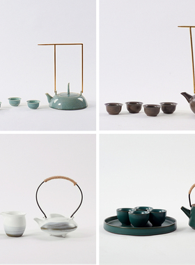 新中式陶瓷功夫茶具套装样板房茶室茶壶茶杯托盘软装饰品摆件