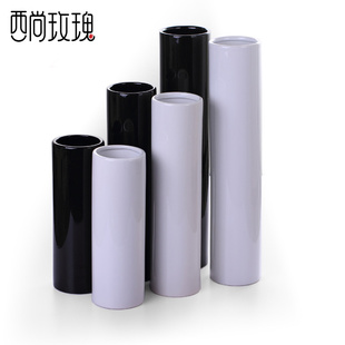 圆柱花瓶直筒陶瓷 家居装饰简约摆件干花真花插花台面电视柜落地