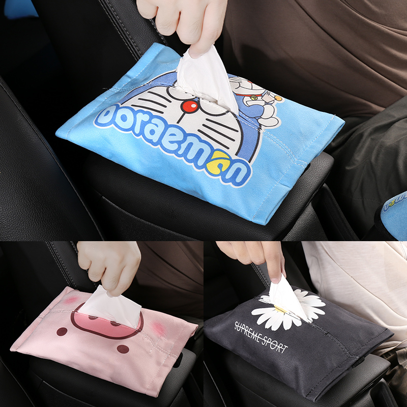 车载装饰用品纸巾盒绒布抽纸盒创意扶手箱抽纸袋可爱纸巾套