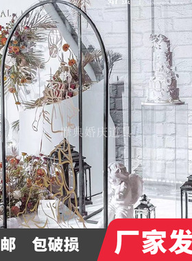 新款婚庆道具黑色拱形拱门舞台背景迎宾摆件装饰婚礼铁艺花架