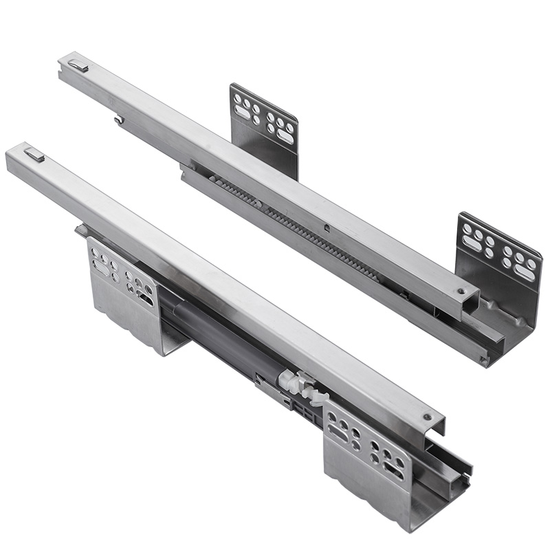 不锈钢方管拉篮阻尼轨道侧装托底滑轨底装缓冲导轨锅碗篮滑道加厚