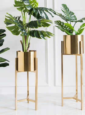 北欧轻奢电镀金色花架 客厅电视柜墙角绿萝P花盆植物架摆件花几