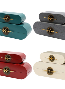 新中式白红孔雀蓝灰色烤漆皮质收纳首饰盒子样板间卧Y室化妆台摆