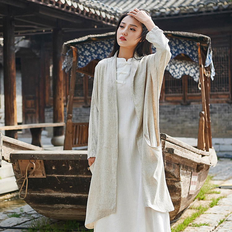 宽松大码过膝外套长款休闲风衣女棉麻复古长袖薄款开衫亚麻防晒衣,女装/女士精品,风衣,淘宝优惠券,粉丝福利购,淘宝优惠卷