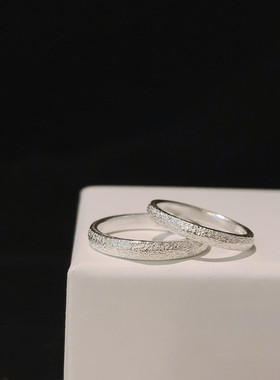 999纯银磨砂光面戒指情侣经典简约手工小众设计银饰质感男女指环