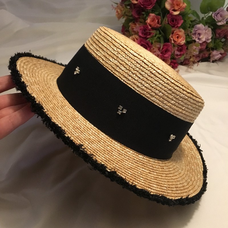 平顶帽子女夏水钻贴布麦秆草帽毛边礼帽度假沙滩帽遮阳防晒大檐帽,服饰配件/皮带/帽子/围巾,帽子,淘宝优惠券,粉丝福利购,淘宝优惠卷