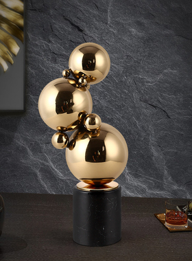 现代简约样板间圆球不锈钢铜色摆件工艺品软装摆设品装饰品家具店