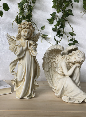 北欧复古做旧风少女雕塑小石膏像人物艺术美式天使桌面装饰品摆件