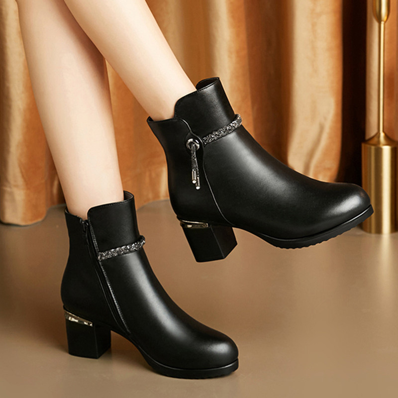 中老年短靴女冬棉靴真皮妈妈靴子粗跟大棉鞋大码短筒女靴中跟冬鞋,女鞋,时装靴,淘宝优惠券,粉丝福利购,淘宝优惠卷