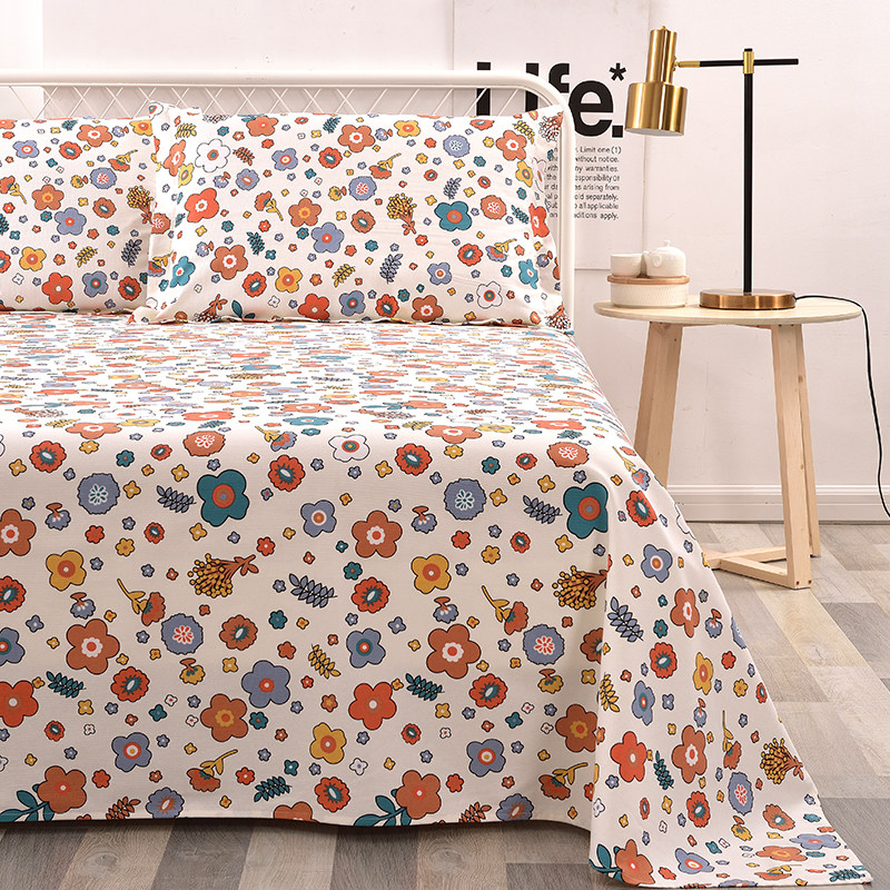 七彩花瓣粗布床单单件 加厚全棉老式三件套 棉布睡单1.5m1.8米床