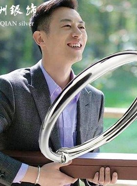 纯银光面拉扣手镯 999男女款韩版百搭银镯子森系情侣简约银手环