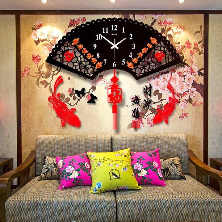 新中式大气家用客厅夜光挂钟创意个性时钟静音时尚电子石英摆钟表