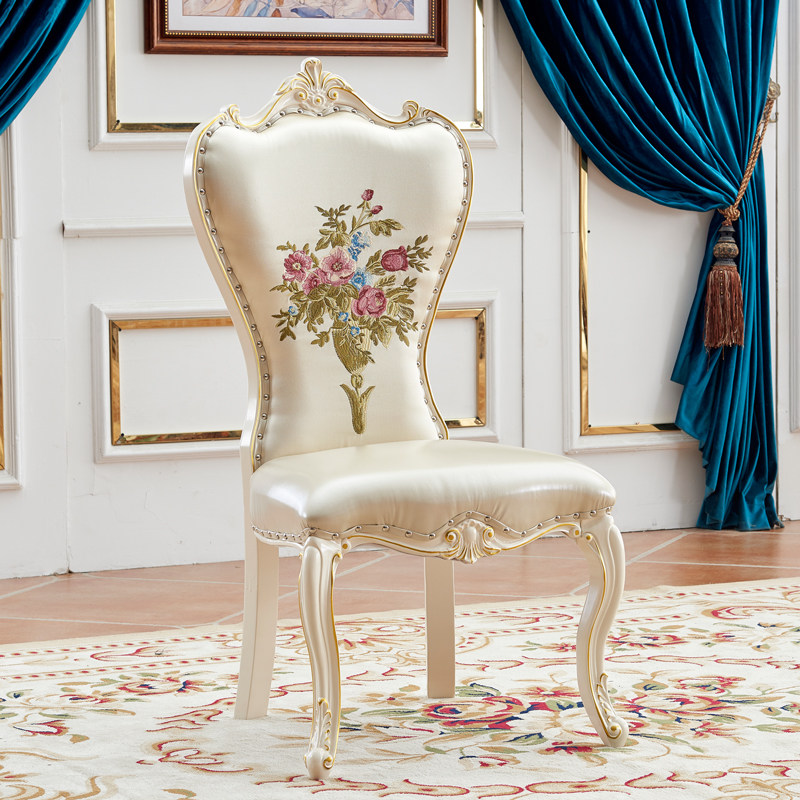 欧式实木现代餐厅椅子家用法式餐椅靠背凳子家用皮艺餐桌椅休闲椅