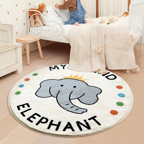 卡通大象圆形地毯儿童房间卧室满铺床前床边毯客厅沙发茶几地垫