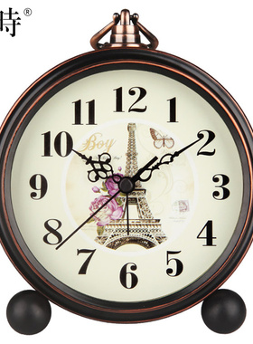汉时欧式古典装饰闹钟卧室时尚静音金属座钟家用复古墙壁挂钟HA65