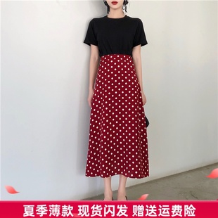 显瘦遮肚波点大摆高腰a字版 2020款 胖妹妹夏装 大码 半身裙 流行女装
