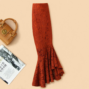 通勤风重工蕾丝鱼尾半身裙夏女中长款 职业裙子 包臀一步裙包裙大码