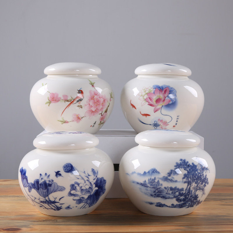 青花瓷陶瓷茶叶罐多款通用储存密封罐茶罐红茶绿茶普洱罐子半斤装