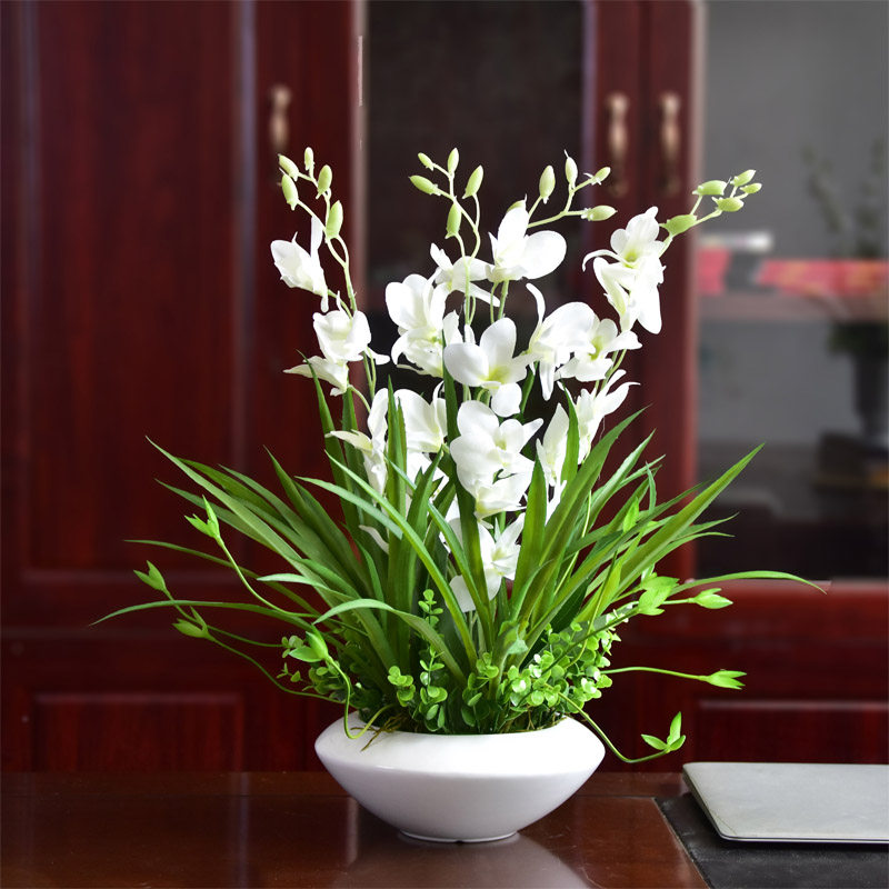 绢花蝴蝶兰假花仿真花兰花蕙兰客厅玄关装饰大花束盆景摆件塑料花