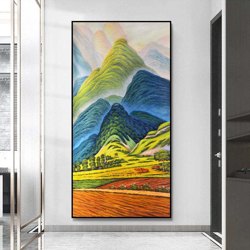 现代玄关装饰画客厅走廊过道美欧式壁画山水风景画竖版挂画巨人山