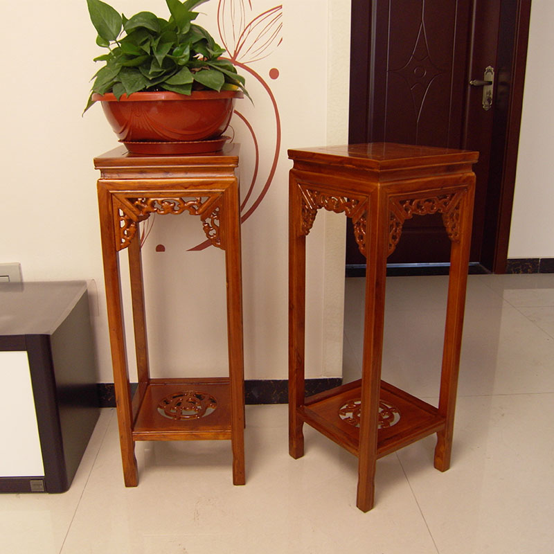 包邮吊篮绿萝花架子中式阳台田园置物架多层榆木盆景架花盆架实木