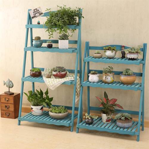 多层实木花架梯形置物落地室内多层折叠户外阳台客厅多肉花盆架上