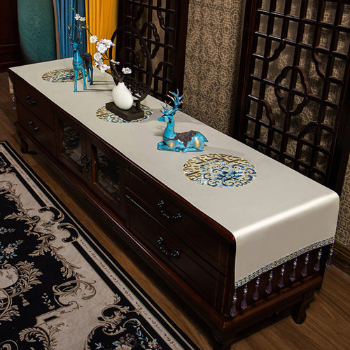 中式电视柜盖布布艺长方形家用茶几台布防尘盖巾餐桌垫桌布厚桌旗