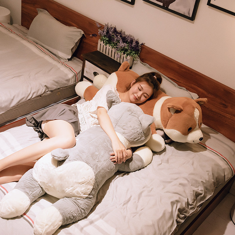 柴犬抱枕公仔柯基睡觉趴趴布偶娃娃床上玩偶可爱狗狗小圆毛绒玩具
