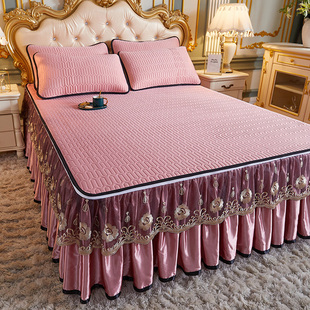 床罩防滑夏季 欧式 夹棉加厚乳胶床裙三件套凉席可拆卸蕾丝花边裙式