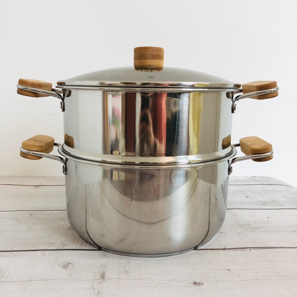 304出韩国3-4人加厚24复底汤锅竹木隔热把手燃气电磁炉不锈钢蒸锅