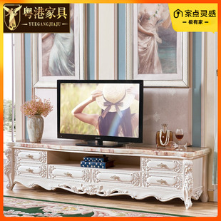 欧式全实木大理石电视柜 客厅橡木雕花烤漆实木台面地柜茶几组合