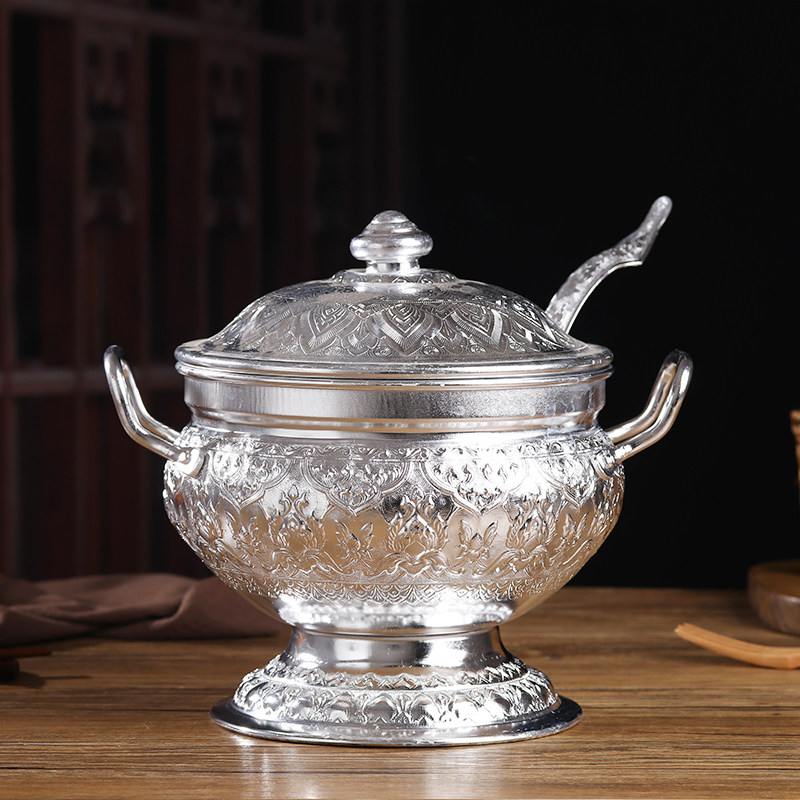 泰国汤锅工艺品高脚锡锅泰国餐具汤菜甜品米饭盛器东南亚家居饰品