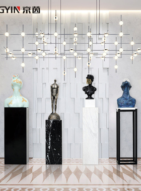 雕塑头像创意工艺品样板房客厅树脂装饰陈设抽象人物落地底座摆件