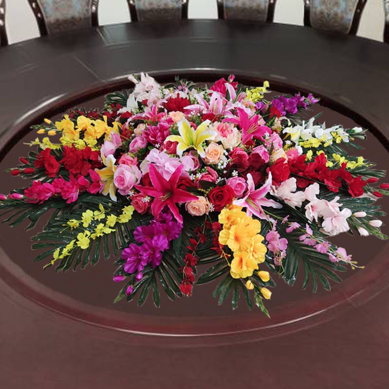 大圆桌餐桌摆花仿真花酒店转盘花中间摆设装饰绢花假花防真塑料花