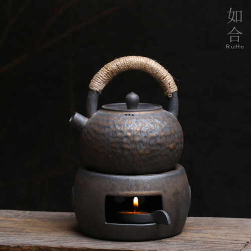 沐合堂复古锤蚊草木灰煮茶炉套装整套茶壶茶炉陶瓷耐高温蜡烛温茶